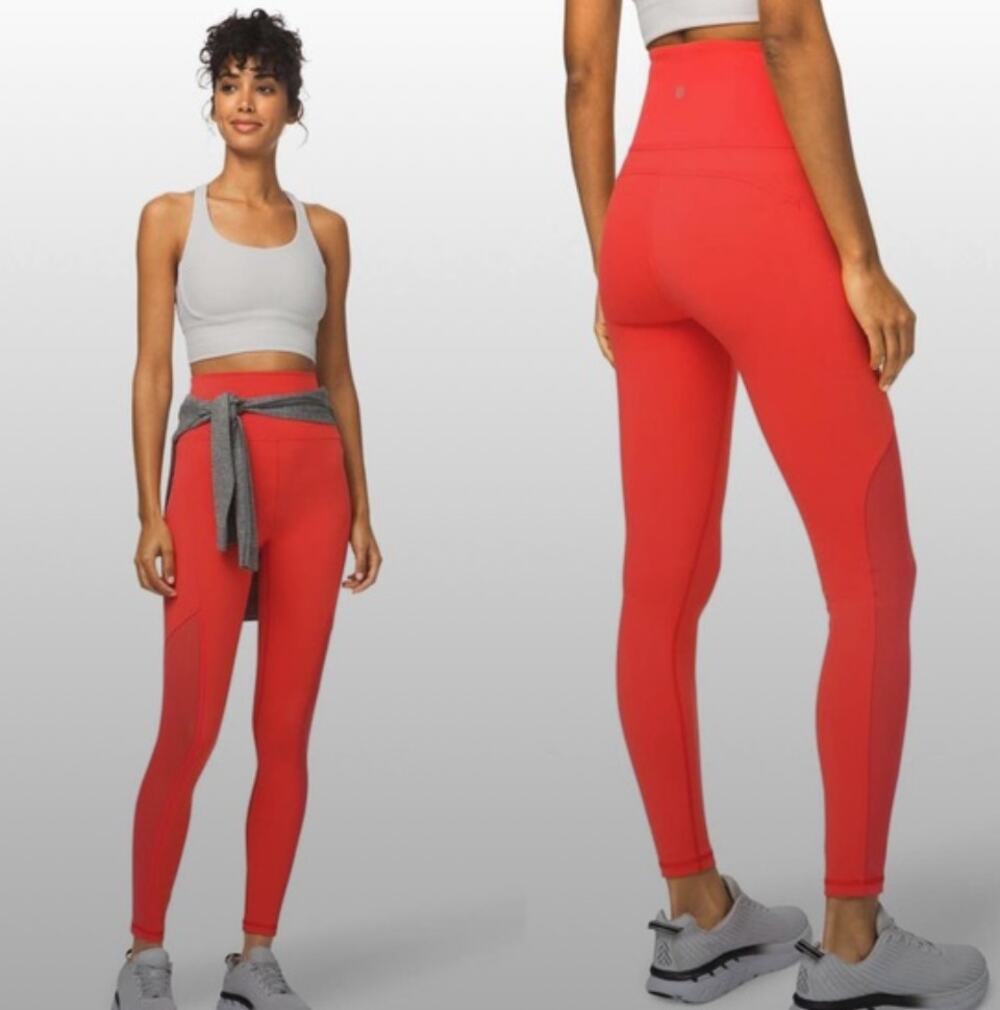 Lululemon Everlux High Waisted Coral Mesh Leggings Women's Size 2